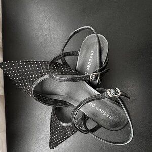 Madden Girl Black Mesh Rhinestone Pointed Toe Kitten Heel Slingback Pumps